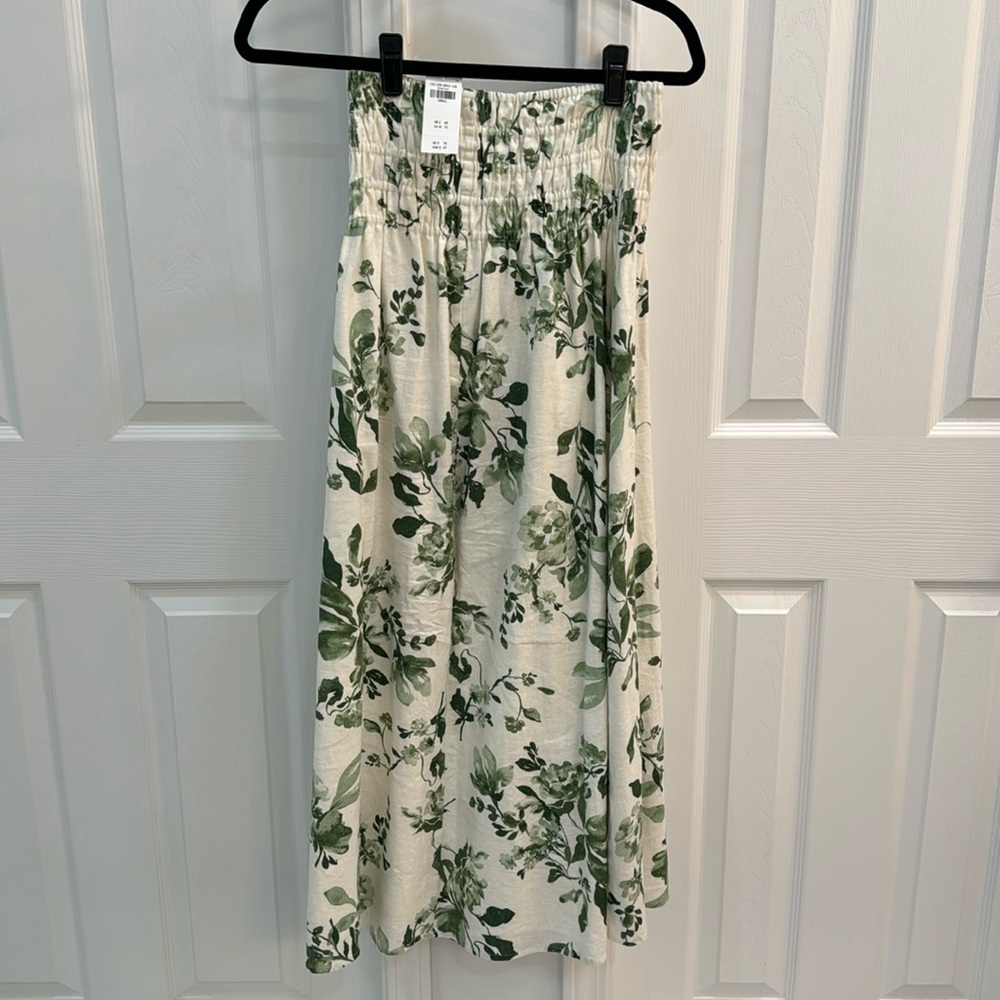 Green Floral Linen Blend Skirt